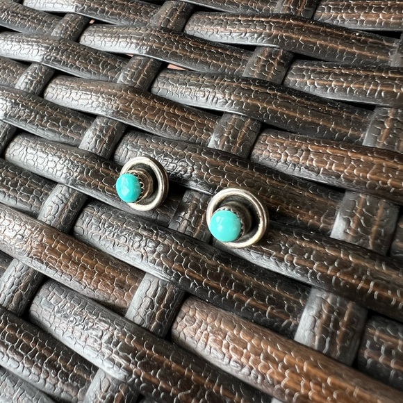 Boho Turquoise Stud Earrings - Picture 3 of 5